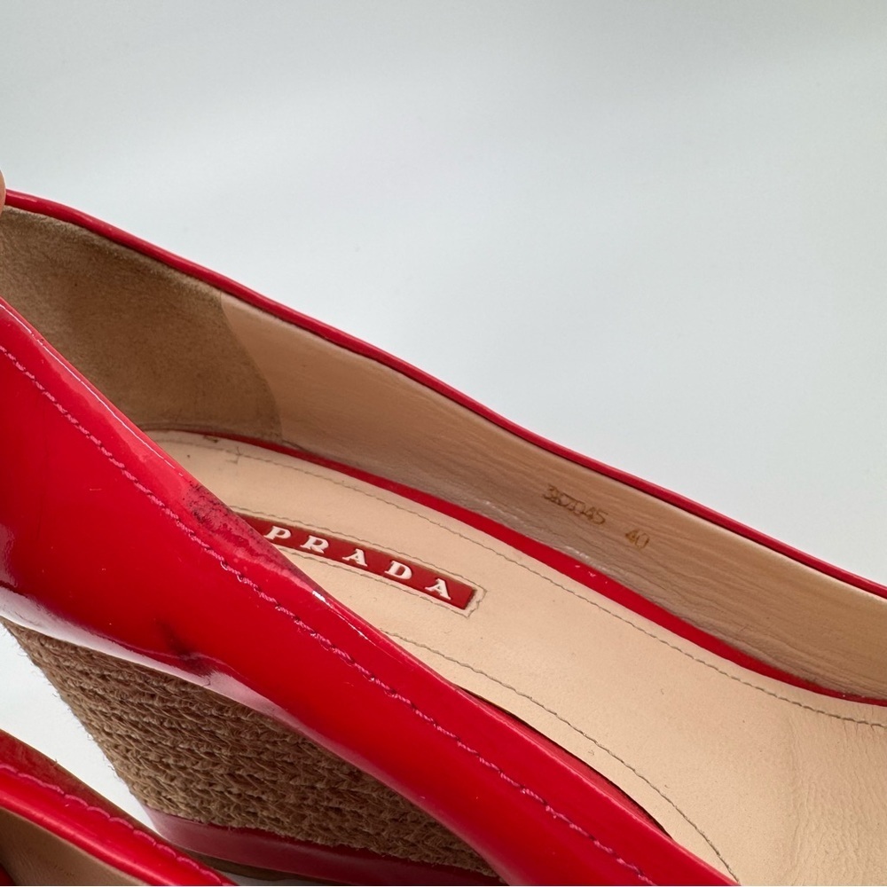 Prada Patent Leather Coral wedge heels shoes Sz 40 - Picture 8 of 9